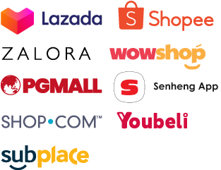 lazada. shopee. zalora, wowshop, pgmall, senheng, shop.com, youbeli, subplace marketplaces