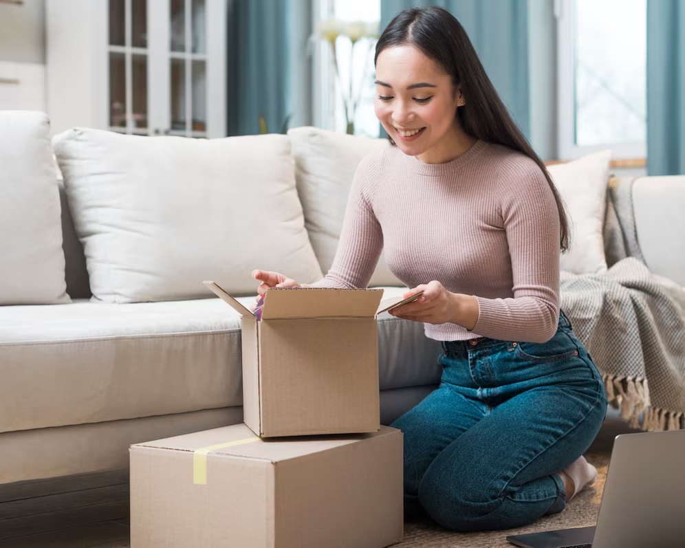 Woman optimizing order fulfillment with ecommerce erp system.