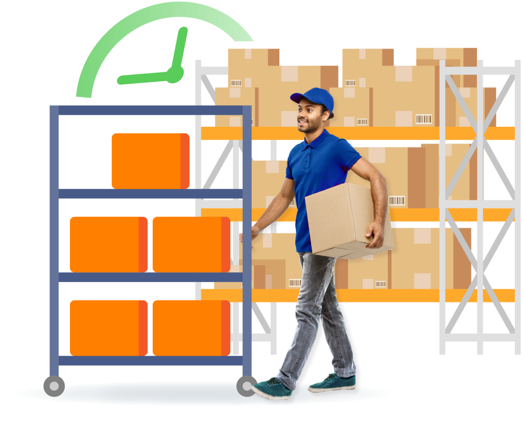 Man managing stocks in warehouse to speed up order fulfillment.