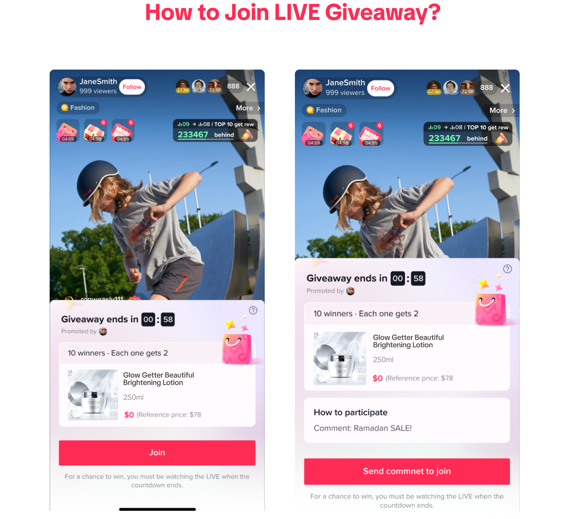 TikTok live giveaway to attract viewrs