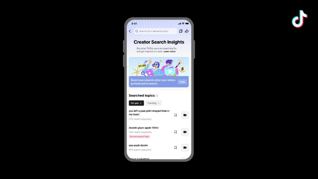 TikTok Creator Search Insights to gain audience trends and interests, getting more followers.
