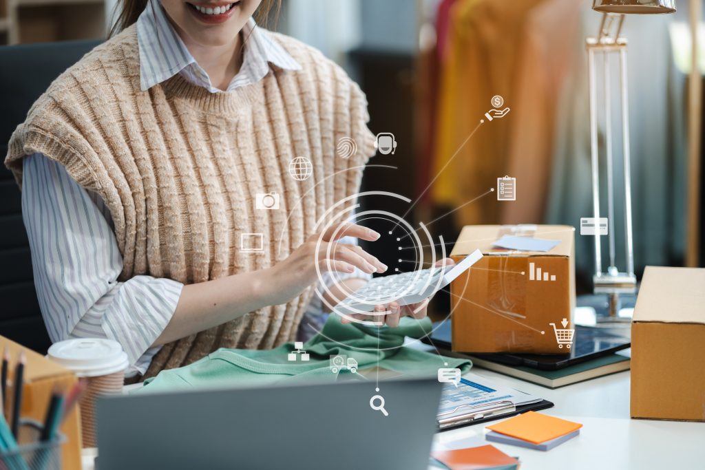 online shopping concept, a woman shopping online is a form of electronic commerce from a seller over internet.